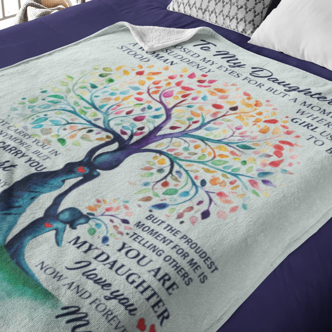 To Daughter - Tree of Life - Love Mom - Velveteen Plush or Sherpa Blanket