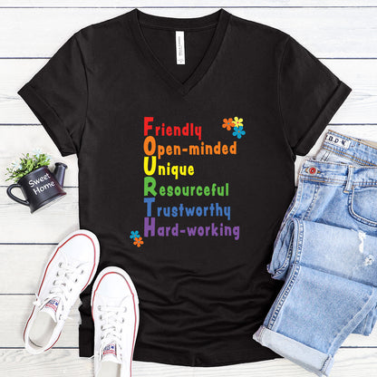 Rainbow FOURTH Grade Positive Teacher V-neck T-shirt