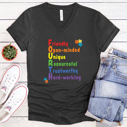 Rainbow FOURTH Grade Positive Teacher V-neck T-shirt