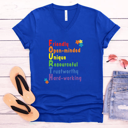 Rainbow FOURTH Grade Positive Teacher V-neck T-shirt