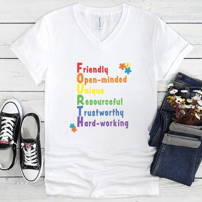 Rainbow FOURTH Grade Positive Teacher V-neck T-shirt