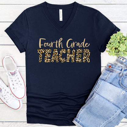 Fourth Grade TEACHER in Leopard print - V-Neck Tee