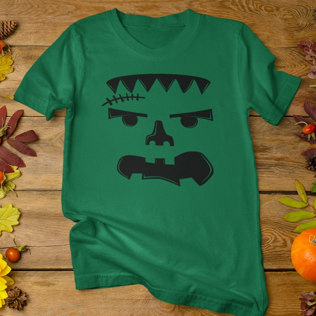 Frankenstein's Monster on Kelly Green - Spooky Faces of Halloween - Unisex T-shirt