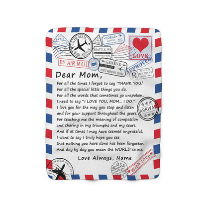 Dear Mom - You Mean the World to Me - Velveteen Plush or Sherpa Blanket - PERSONALIZE