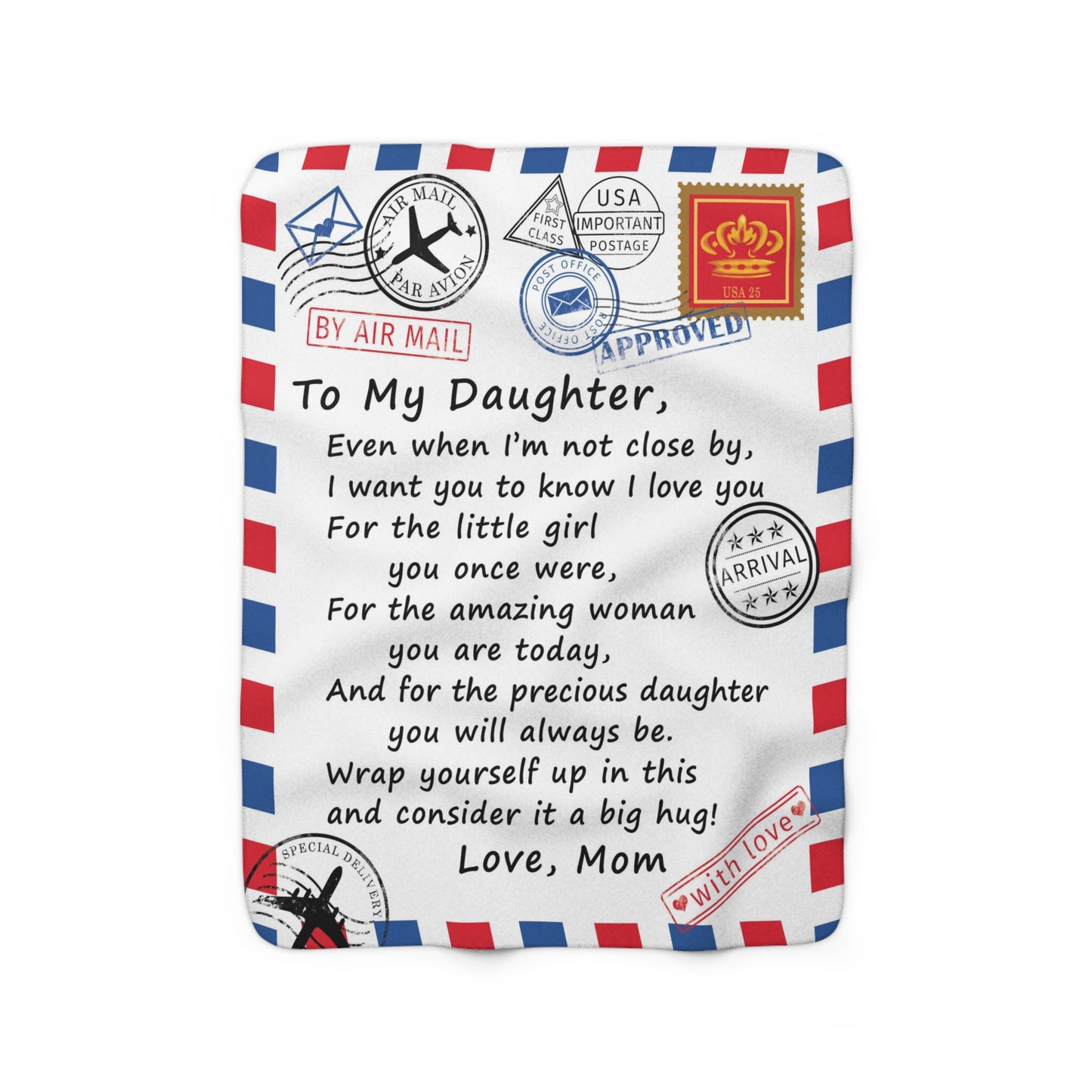 To My Daughter - Air Mail Letter - PERSONALIZE - Velveteen or Sherpa Blanket