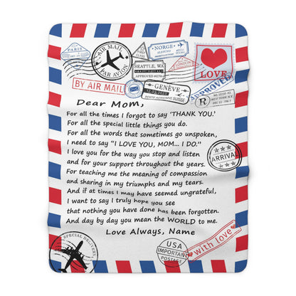 Dear Mom - You Mean the World to Me - Velveteen Plush or Sherpa Blanket - PERSONALIZE