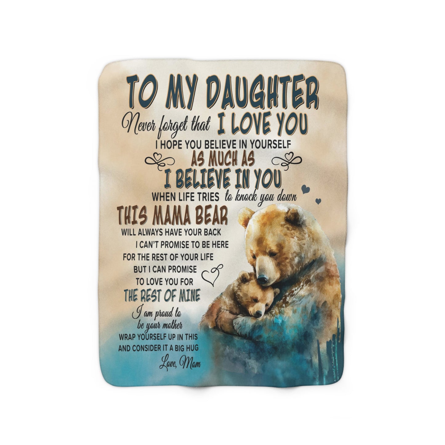 Mama Bear - To My Daughter - Love Mom - Velveteen Plush or Sherpa Blanket