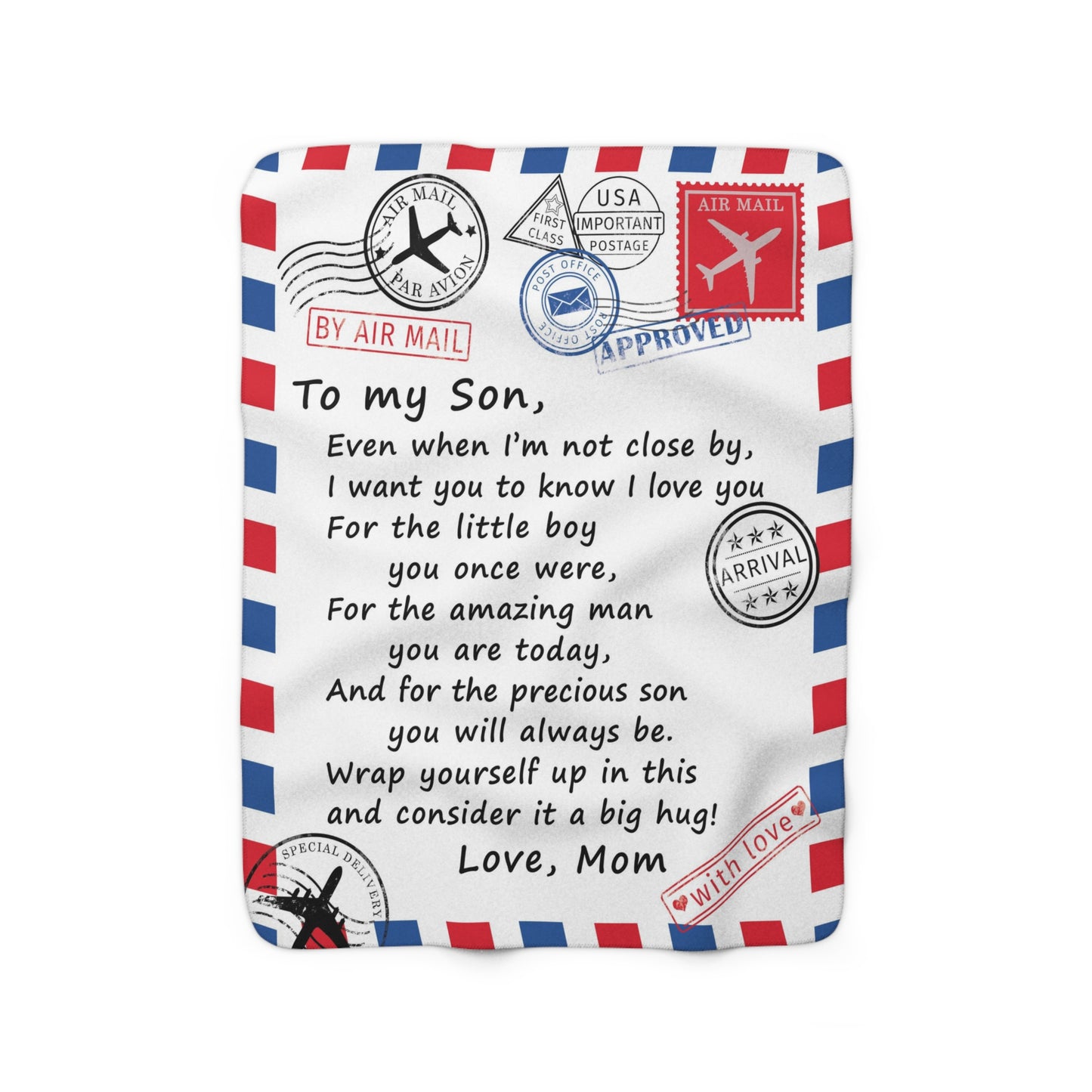 To My Son - Air Mail Letter - PERSONALIZE - Velveteen Plush or Sherpa Blanket