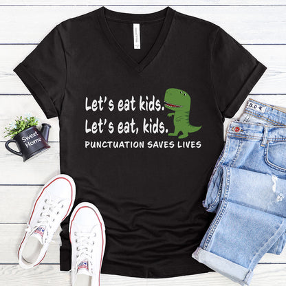 "Let's Eat Kids" Funny Grammar V-Neck Tee