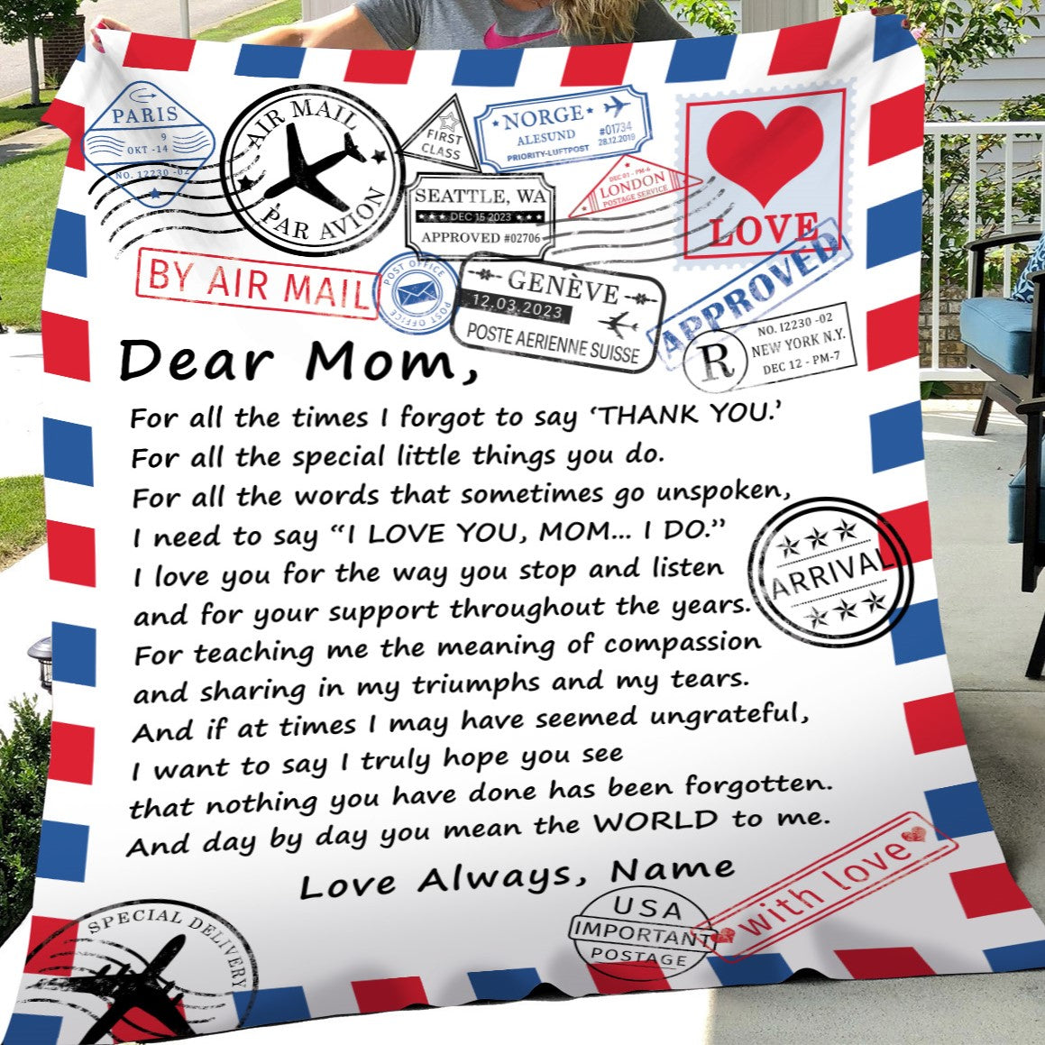 Dear Mom - You Mean the World to Me - Velveteen Plush or Sherpa Blanket - PERSONALIZE