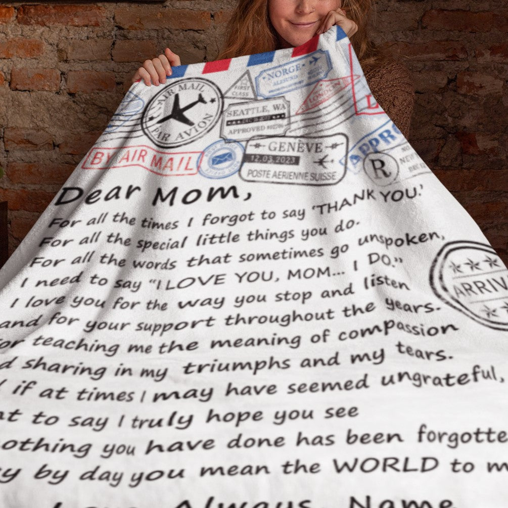 Dear Mom - You Mean the World to Me - Velveteen Plush or Sherpa Blanket - PERSONALIZE