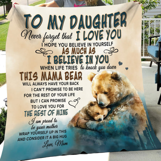 Mama Bear - To My Daughter - Love Mom - Velveteen Plush or Sherpa Blanket