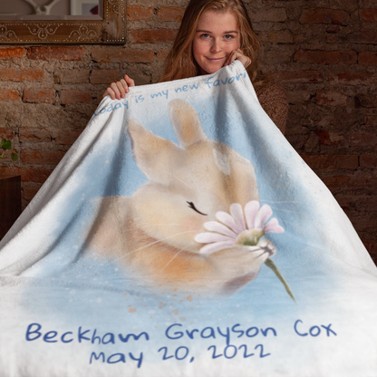 Personalized NEW BABY Blanket - Bunny Sniffing Daisy