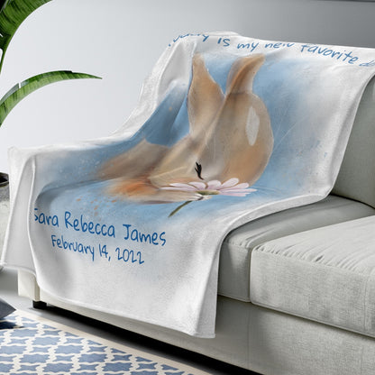 Personalized NEW BABY Blanket - Bunny Sniffing Daisy