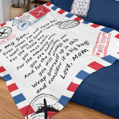 To My Son - Air Mail Letter - PERSONALIZE - Velveteen Plush or Sherpa Blanket