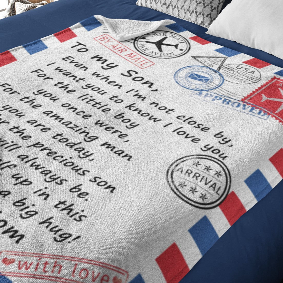 To My Son - Air Mail Letter - PERSONALIZE - Velveteen Plush or Sherpa Blanket