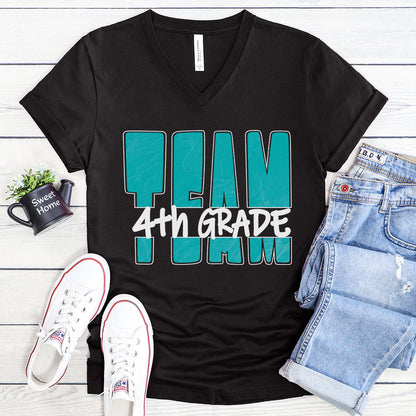 TEAM 4th Grade - Bold Turquoise - V-neck T-shirt