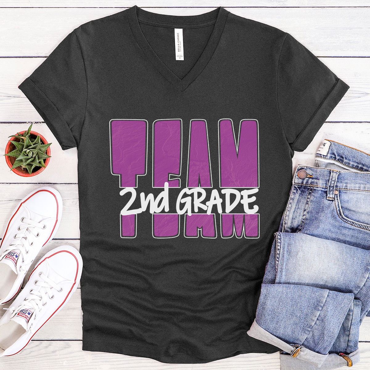 TEAM 2nd Grade - Orchid - V-neck T-shirt