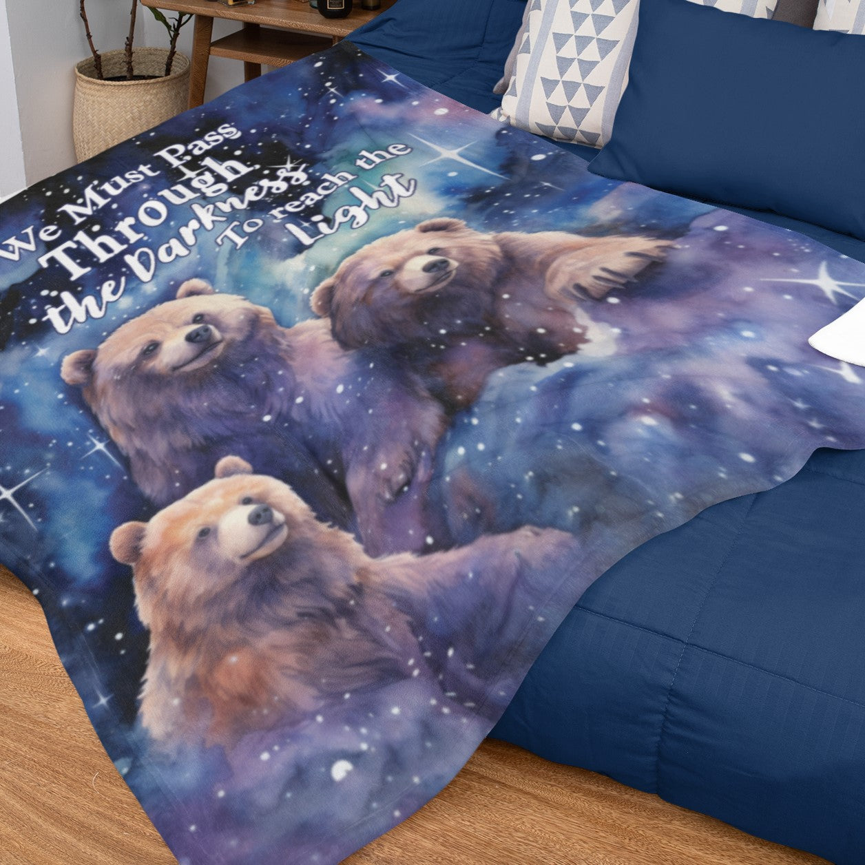 Starry Night Bears - Through the Darkness - Velveteen Plush or Sherpa Blanket