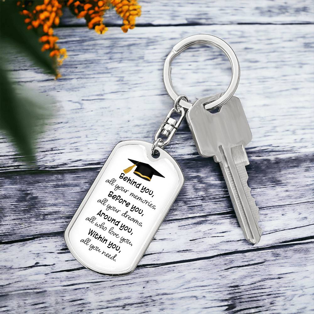 Dog Tag Keychain - Graduation Cap - Love You - Gift for Graduation, Birthday or Holiday