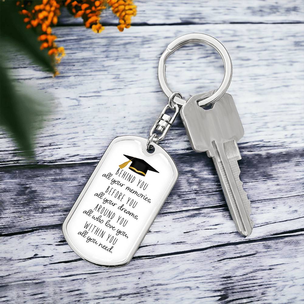 Dog Tag Keychain - Graduation Cap - Love You Slim - Gift for Graduation, Birthday or Holiday