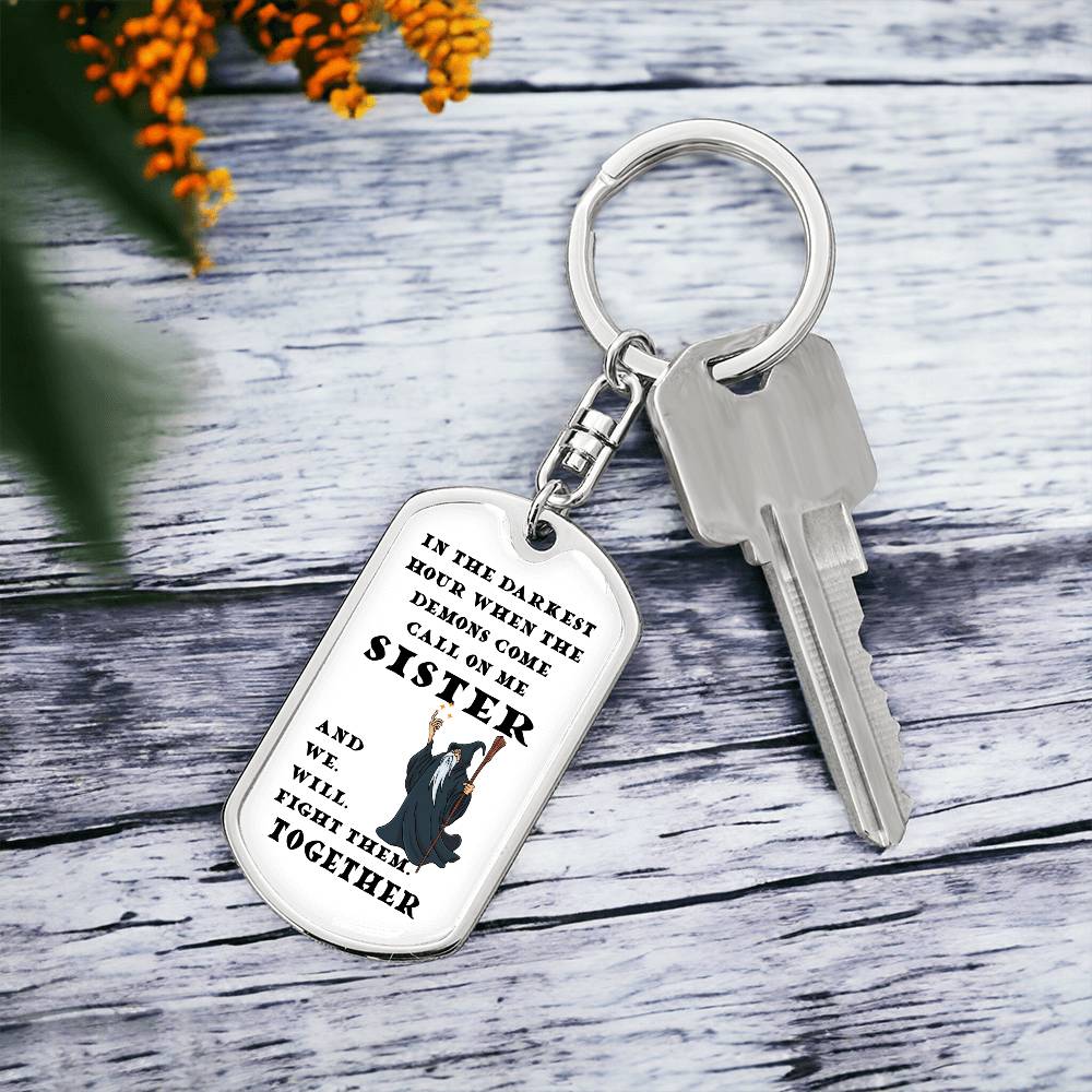 DnD Sister - Wizard - Dog Tag Keychain - Gift for Friend Birthday or Holiday