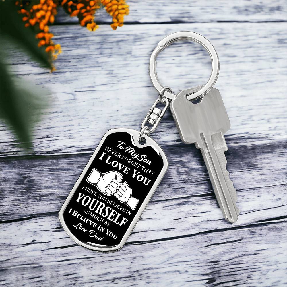 Dog Tag Keychain - To My Son - Fist Bump - Love Dad - Gift for Birthday or Holiday