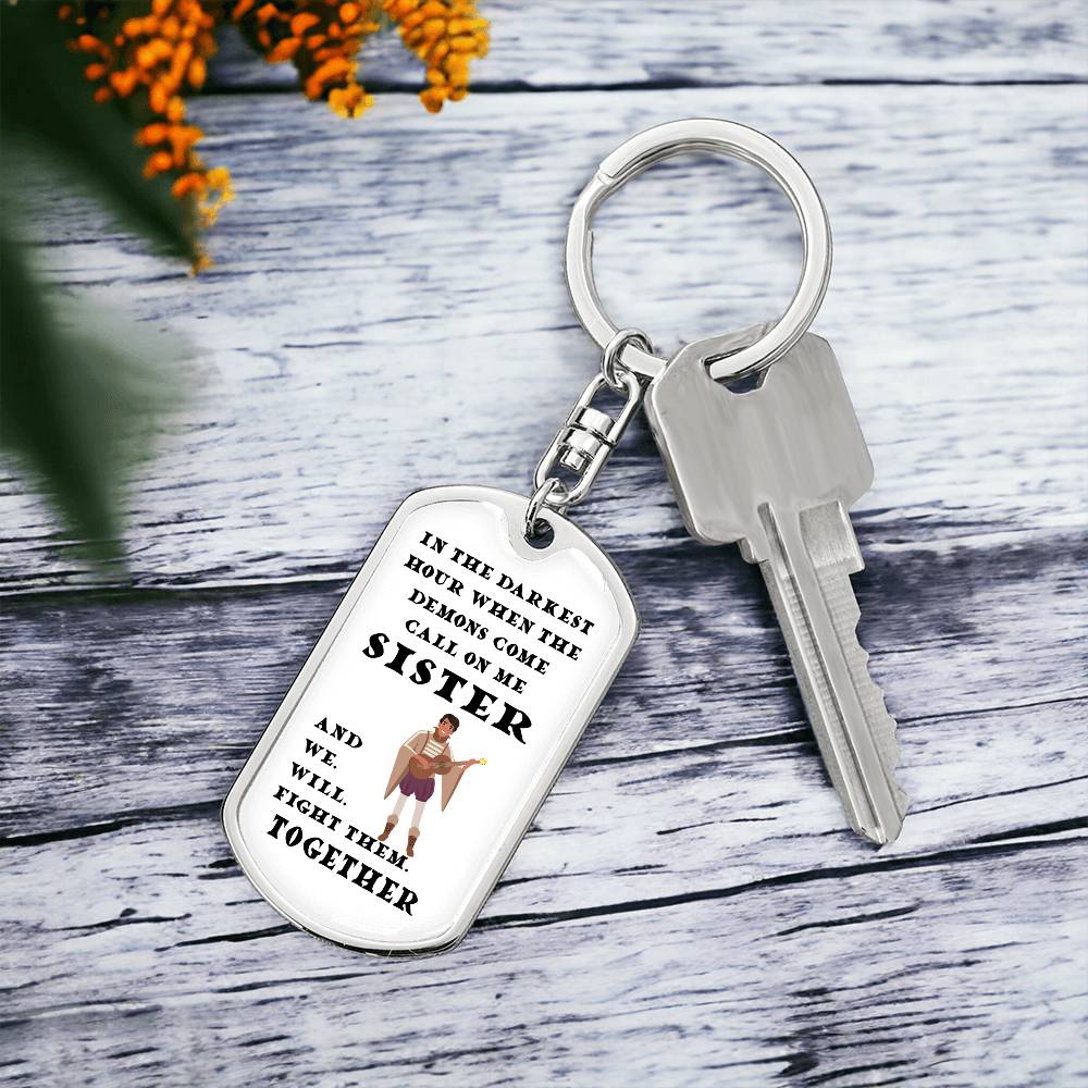 DnD Sister - Bard - Dog Tag Keychain - Gift for Friend Birthday or Holiday