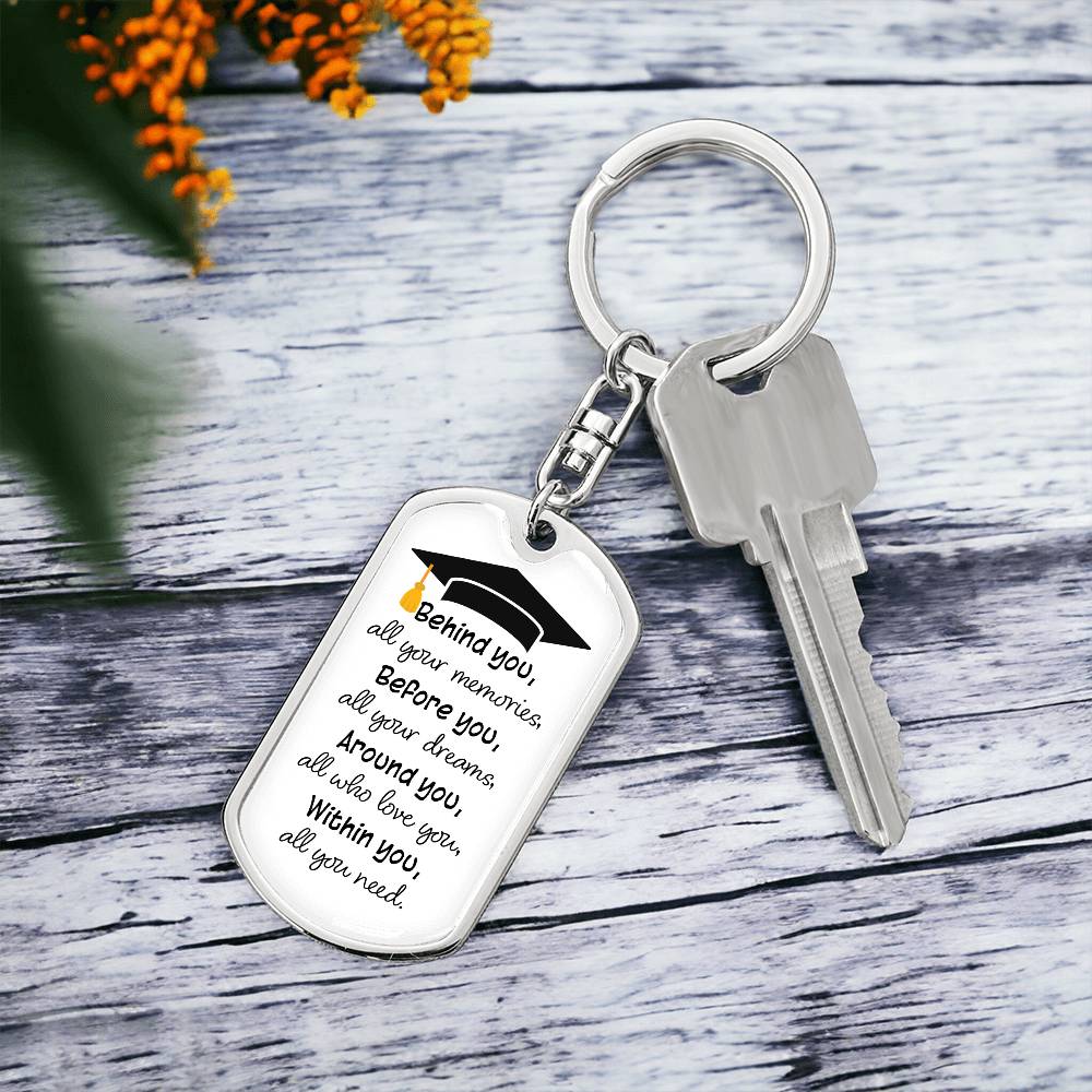 Dog Tag Keychain - Graduation Cap - Dreams - Gift for Graduation, Birthday or Holiday