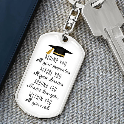 Dog Tag Keychain - Graduation Cap - Love You Slim - Gift for Graduation, Birthday or Holiday