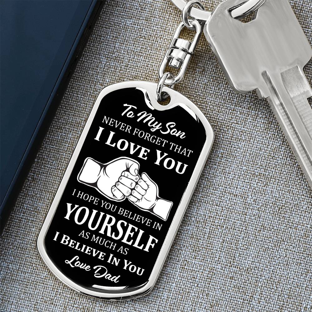 Dog Tag Keychain - To My Son - Fist Bump - Love Dad - Gift for Birthday or Holiday