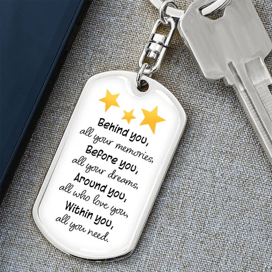 Dog Tag Keychain - Stars - Memories - Gift for Graduation, Birthday or Holiday