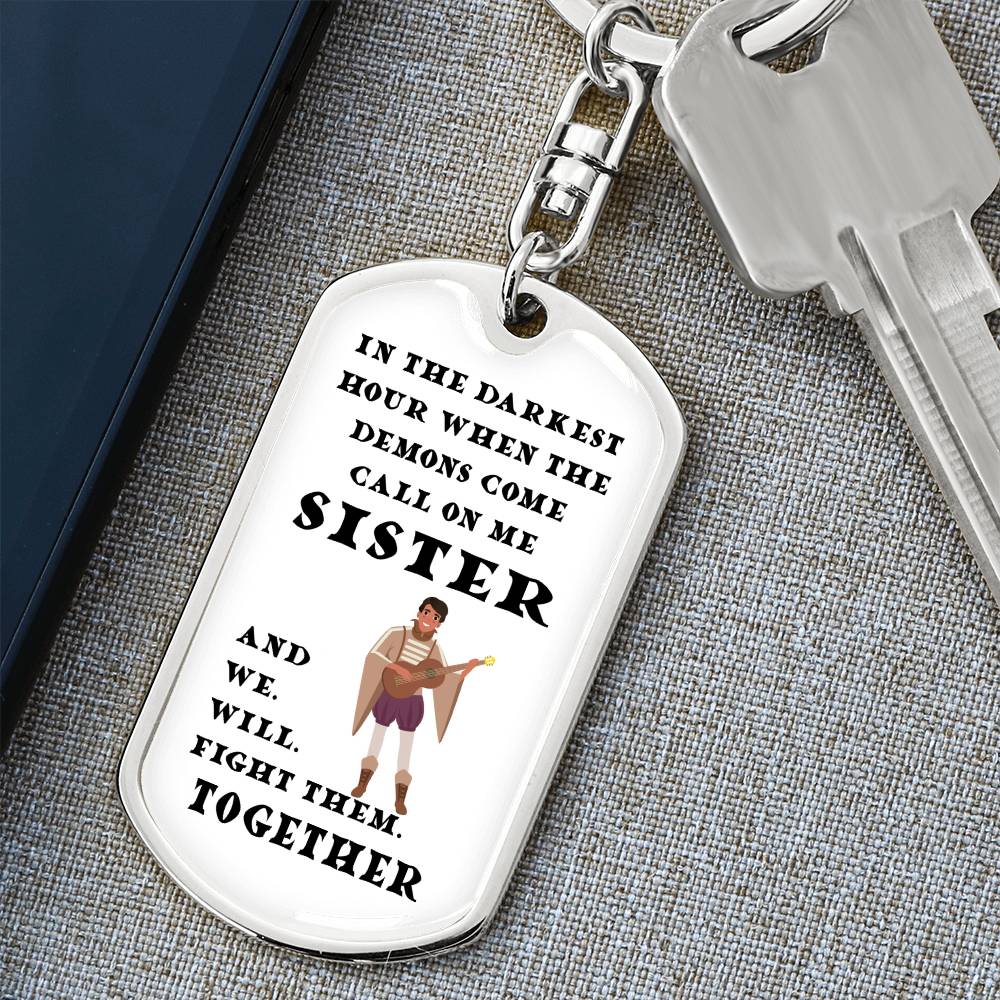 DnD Sister - Bard - Dog Tag Keychain - Gift for Friend Birthday or Holiday