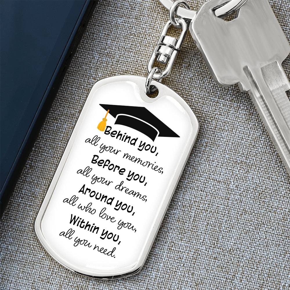 Dog Tag Keychain - Graduation Cap - Dreams - Gift for Graduation, Birthday or Holiday