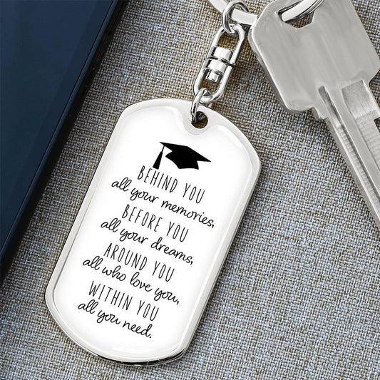 Dog Tag Keychain - Graduation Cap - Memories Slim - Gift for Graduation, Birthday or Holiday