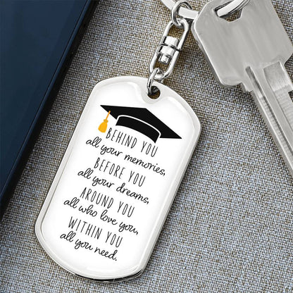 Dog Tag Keychain - Graduation Cap - Dreams Slim - Gift for Graduation, Birthday or Holiday