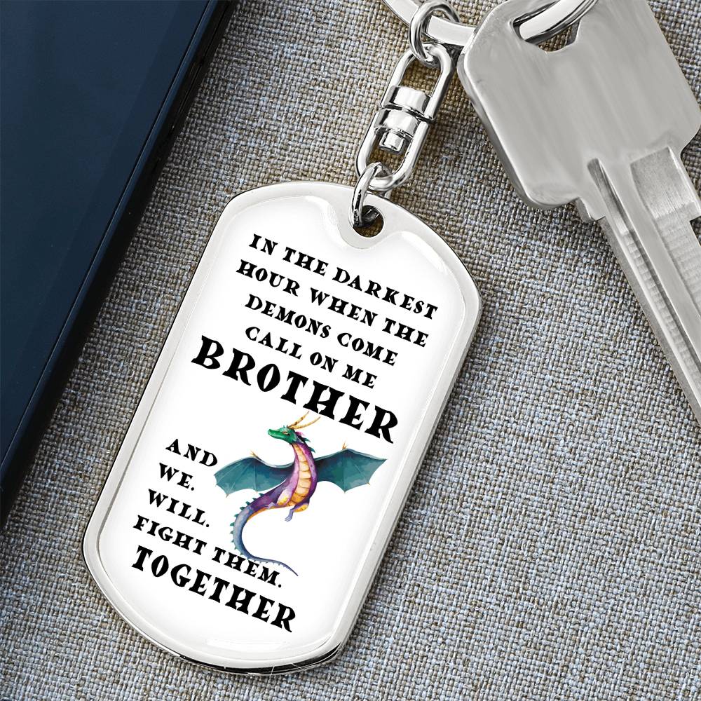 DnD Brother - Dragon  - Dog Tag Keychain - Gift for Friend Birthday or Holiday