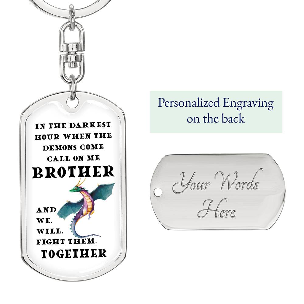 DnD Brother - Dragon  - Dog Tag Keychain - Gift for Friend Birthday or Holiday