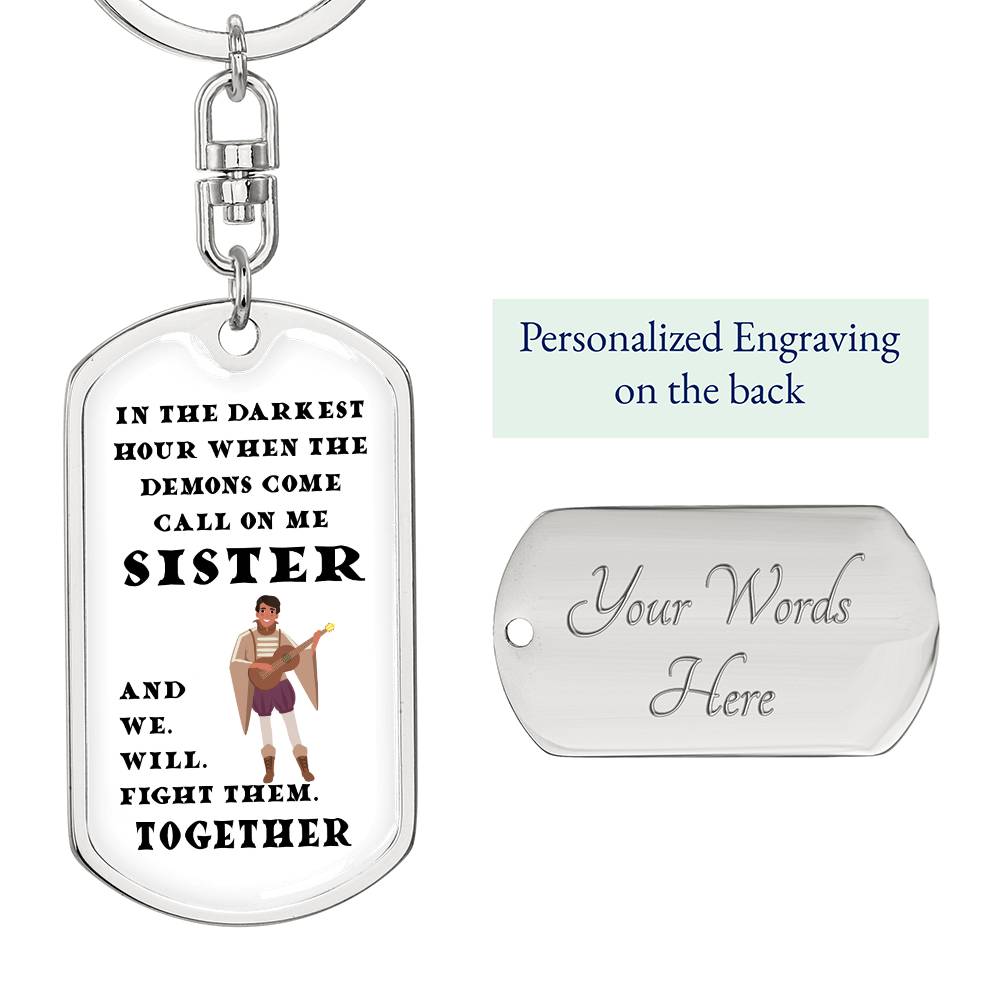 DnD Sister - Bard - Dog Tag Keychain - Gift for Friend Birthday or Holiday