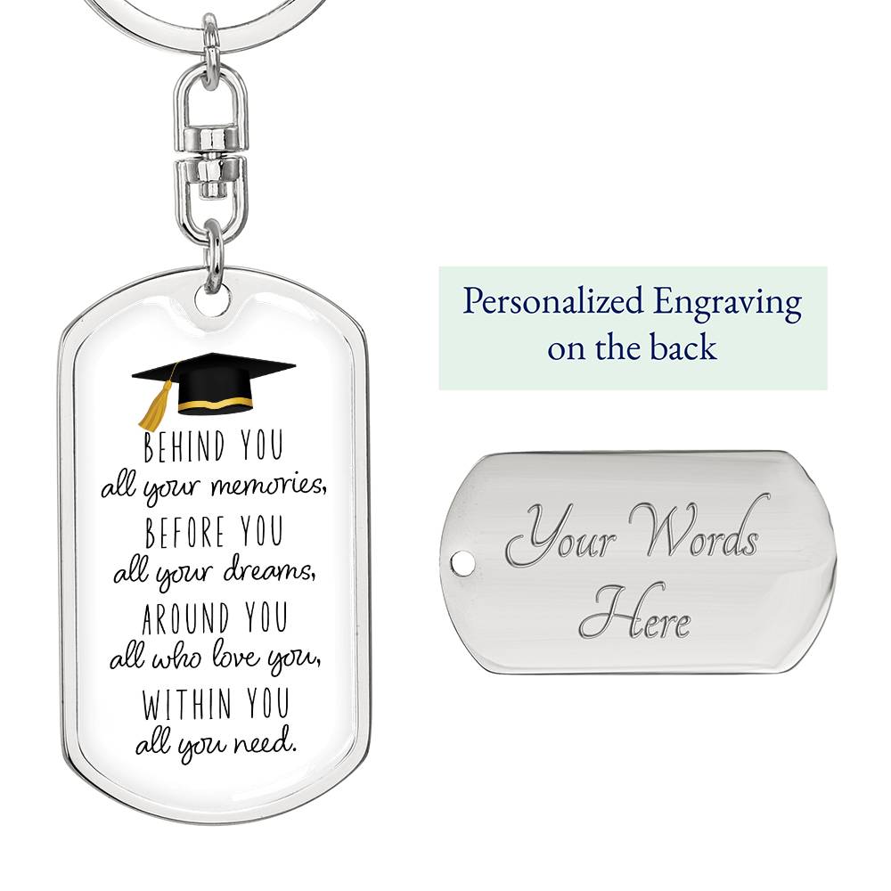 Dog Tag Keychain - Graduation Cap - Love You Slim - Gift for Graduation, Birthday or Holiday