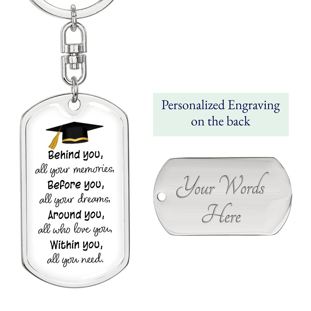 Dog Tag Keychain - Graduation Cap - Love You - Gift for Graduation, Birthday or Holiday