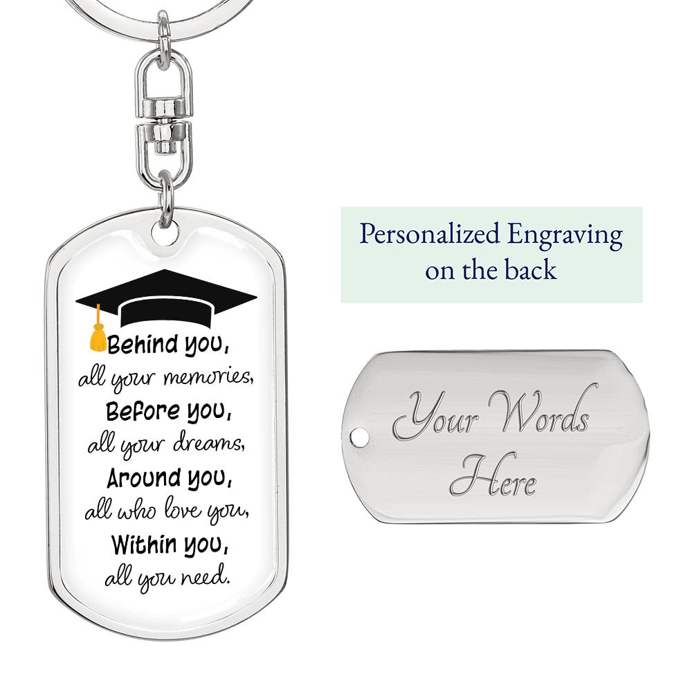 Dog Tag Keychain - Graduation Cap - Dreams - Gift for Graduation, Birthday or Holiday