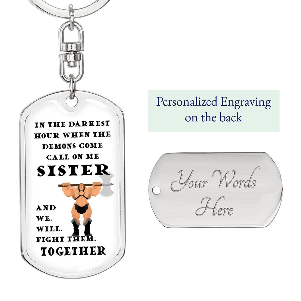 DnD Sister - Barbarian - Dog Tag Keychain - Gift for Friend Birthday or Holiday