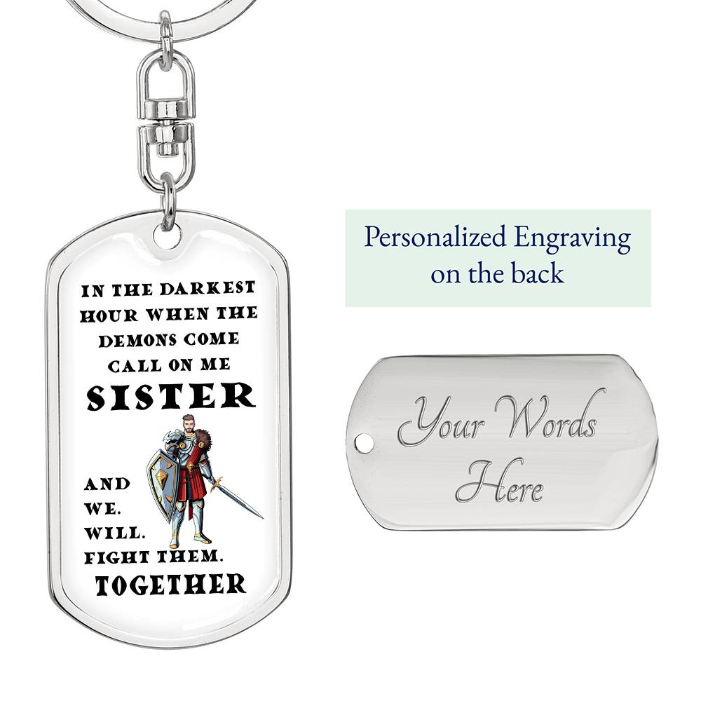 DnD Sister - Fighter - Dog Tag Keychain - Gift for Friend Birthday or Holiday