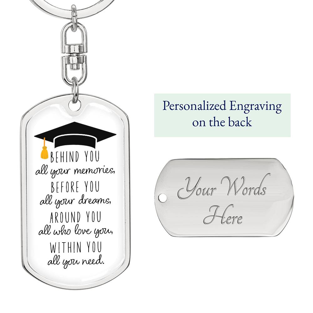 Dog Tag Keychain - Graduation Cap - Dreams Slim - Gift for Graduation, Birthday or Holiday