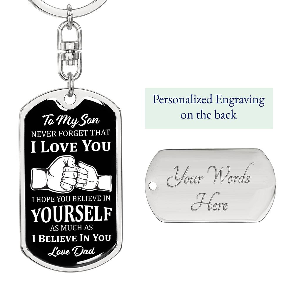 Dog Tag Keychain - To My Son - Fist Bump - Love Dad - Gift for Birthday or Holiday