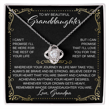 To My Granddaughter  - From Grandpa - Believe Deep in Your Heart - Love Knot Necklace - Gift for Birthday, Christmas, or Special Occasion