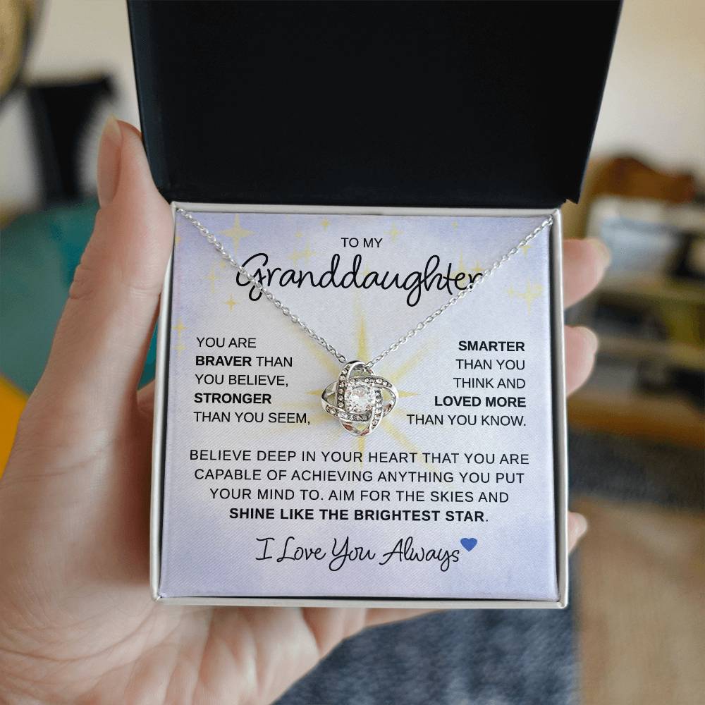 To My Granddaughter  - You Are Braver - Love Knot Necklace - Gift for Birthday, Christmas, or Special Occasion