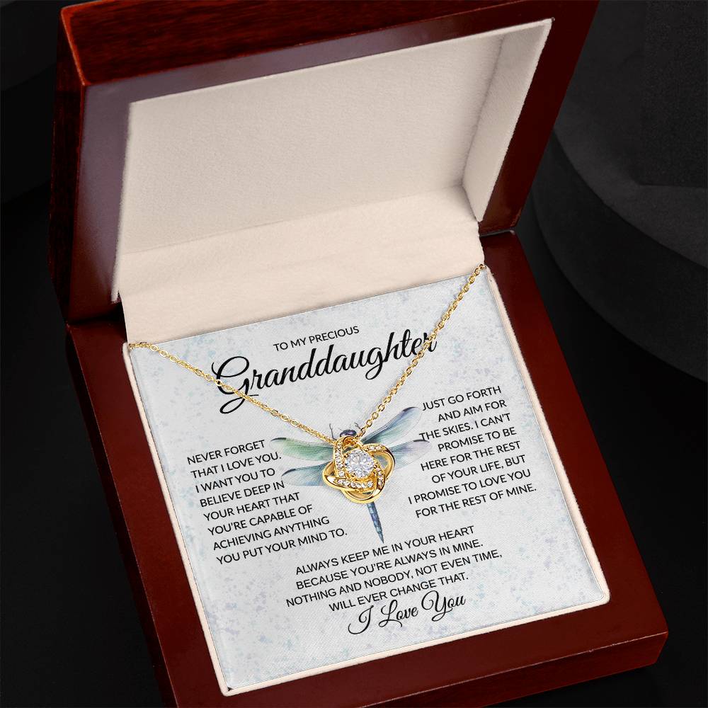 To My Granddaughter  - Never Forget - Dragonfly - Love Knot Necklace - Gift for Birthday, Christmas, or Special Occasion