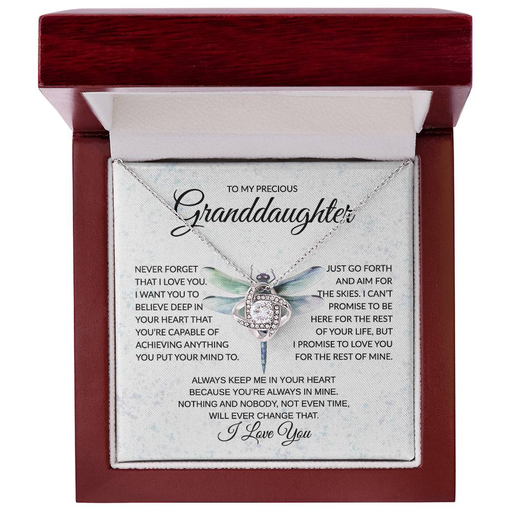 To My Granddaughter  - Never Forget - Dragonfly - Love Knot Necklace - Gift for Birthday, Christmas, or Special Occasion